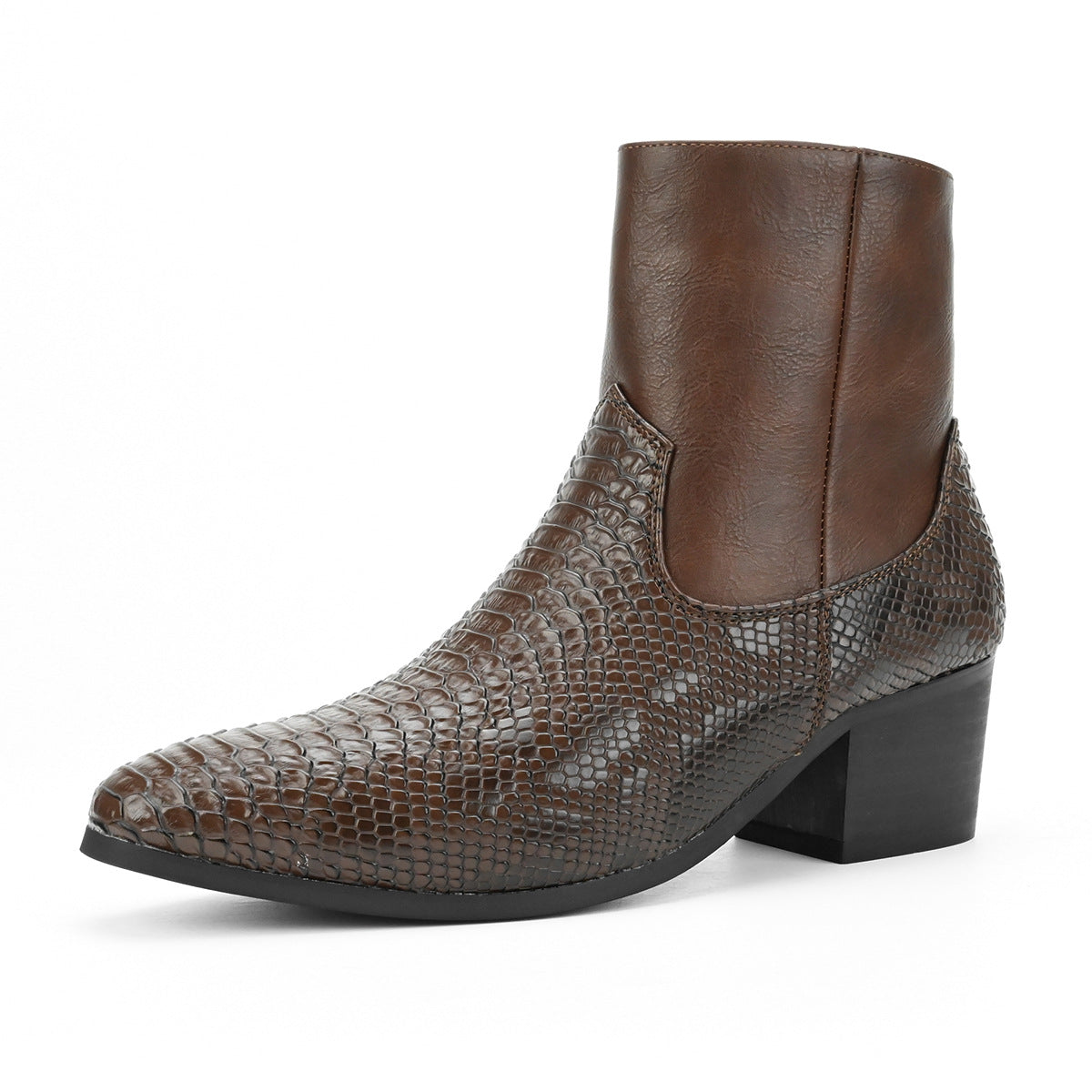 WildKing Men's Snake Pattern Chelsea Boots – Elevated Heel Ankle Boots B7020