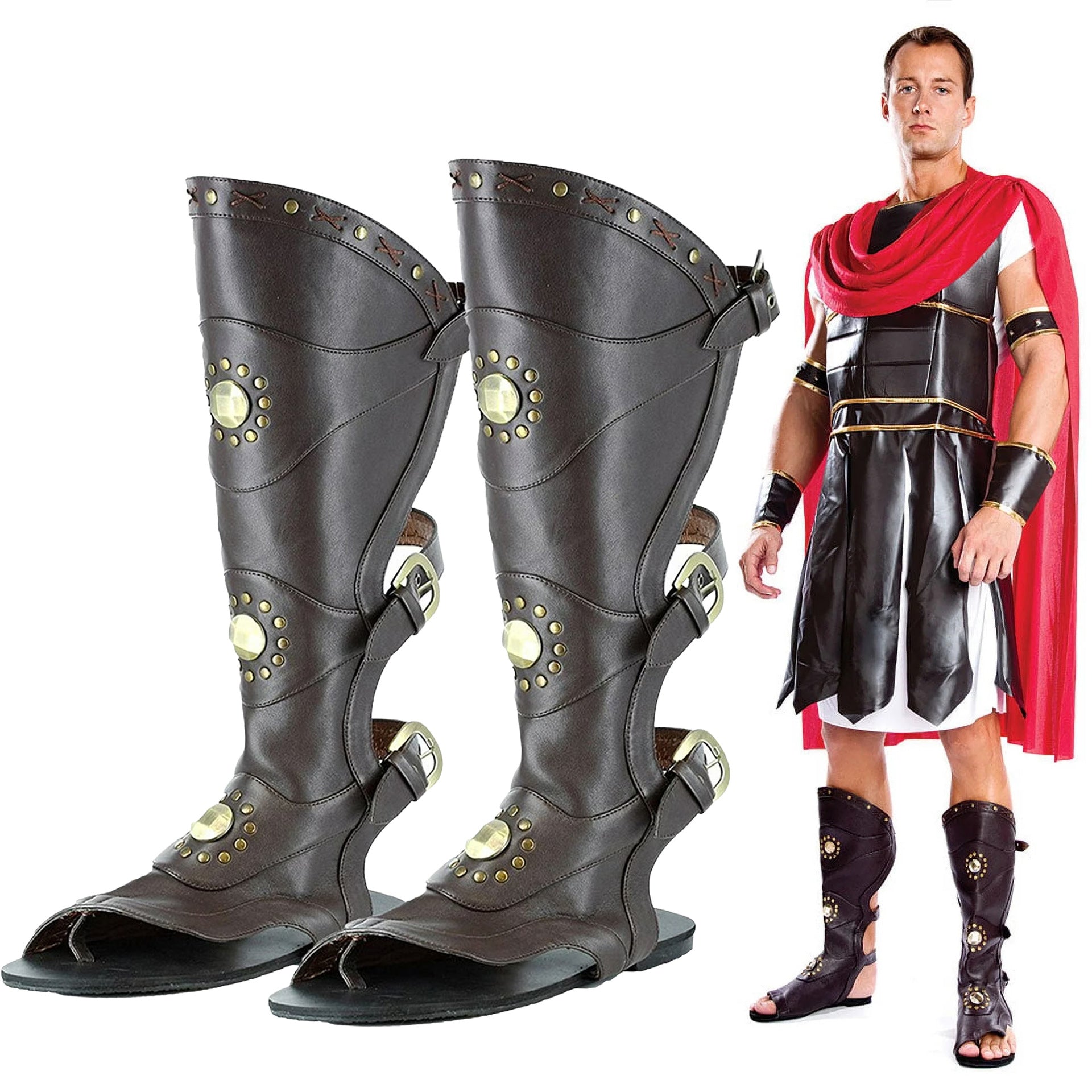 WildKing Men's Studded Roman Gladiator Medieval Renaissance High-Top Sandals B5671