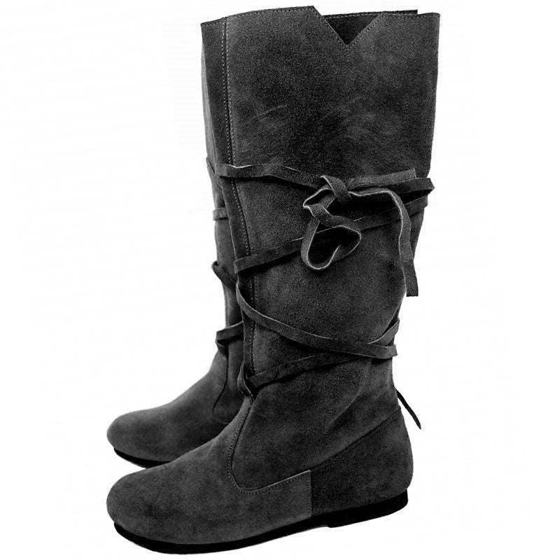 WildKing Men's Vintage Medieval Round Toe Lace-Up Tall Boots B1852