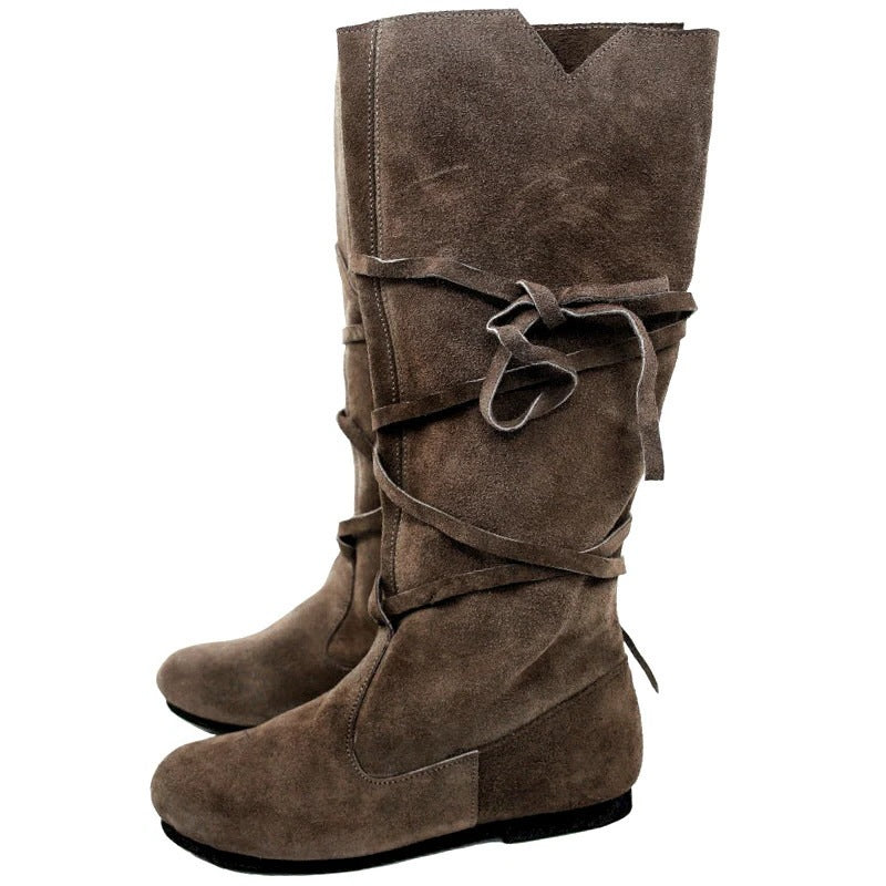 WildKing Men's Vintage Medieval Round Toe Lace-Up Tall Boots B1852