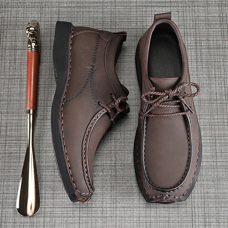 Wilding Men's elevated soft-soled non-slip lace-up casual leather loafers