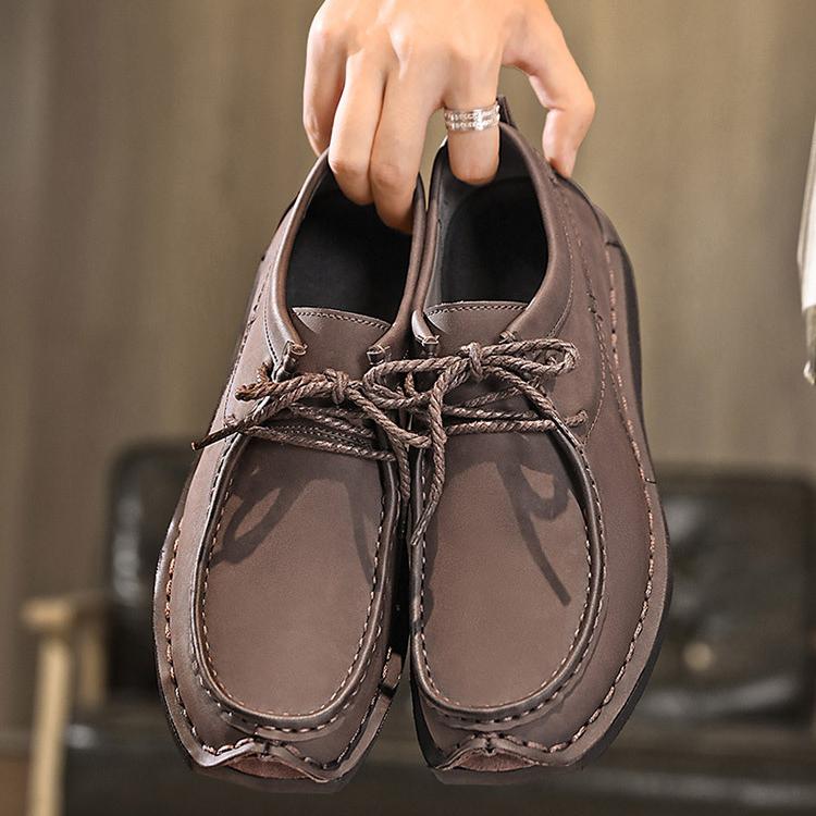 Wilding Men's elevated soft-soled non-slip lace-up casual leather loafers