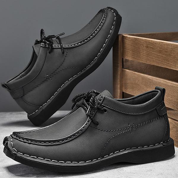 Wilding Men's elevated soft-soled non-slip lace-up casual leather loafers