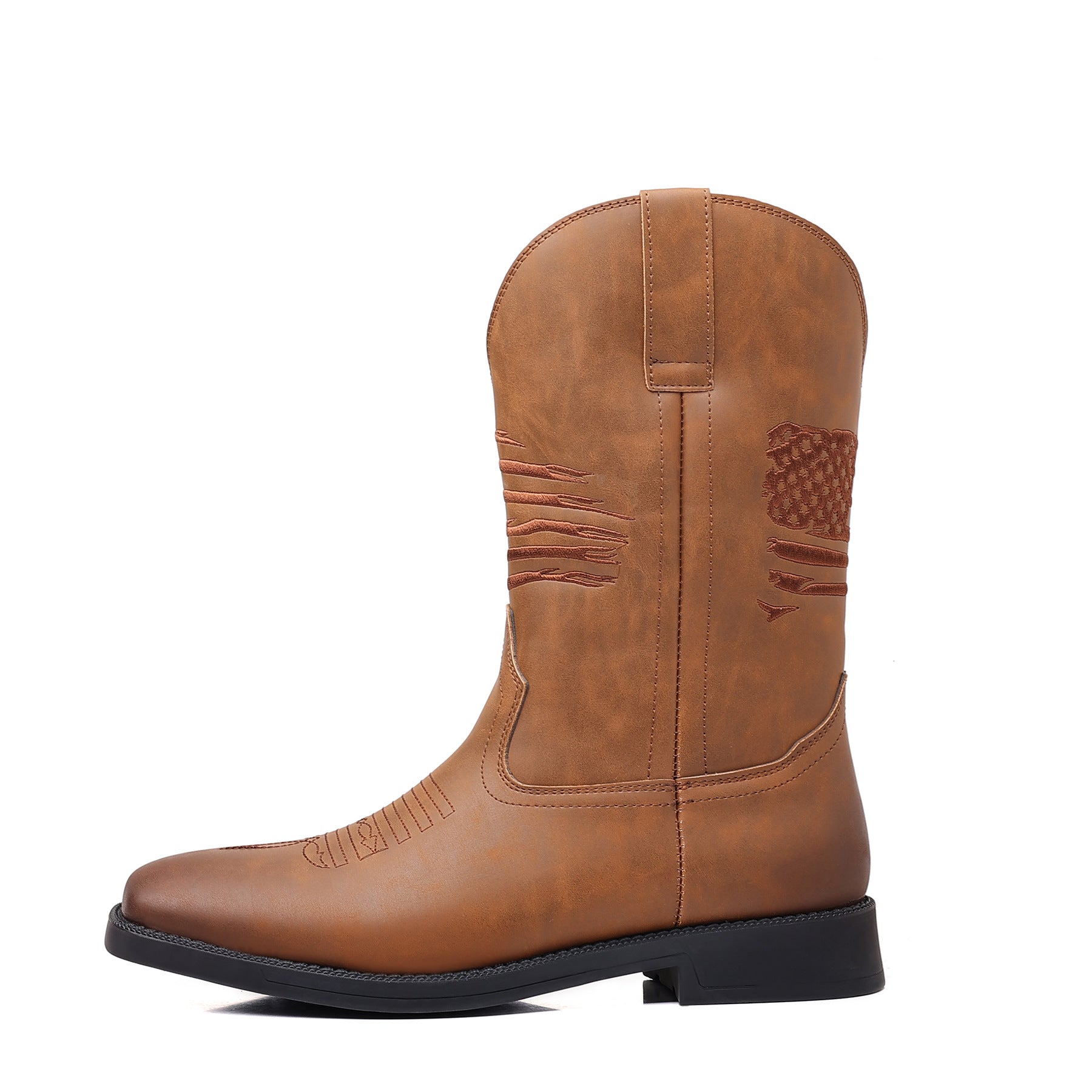 Wildking Men's American Flag Element Retro Wide-Toe Western Cowboy Boots 8702