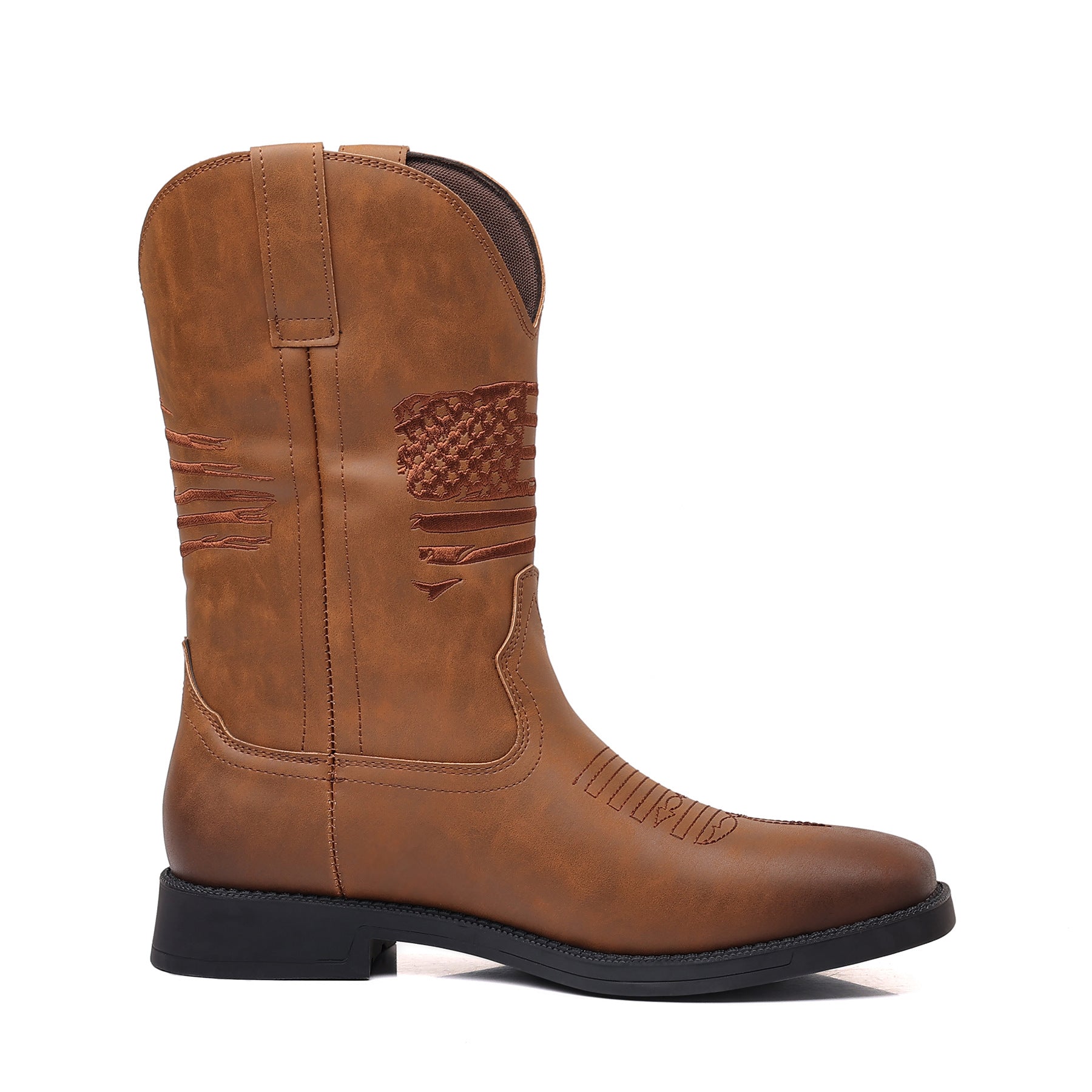 Wildking Men's American Flag Element Retro Wide-Toe Western Cowboy Boots 8702