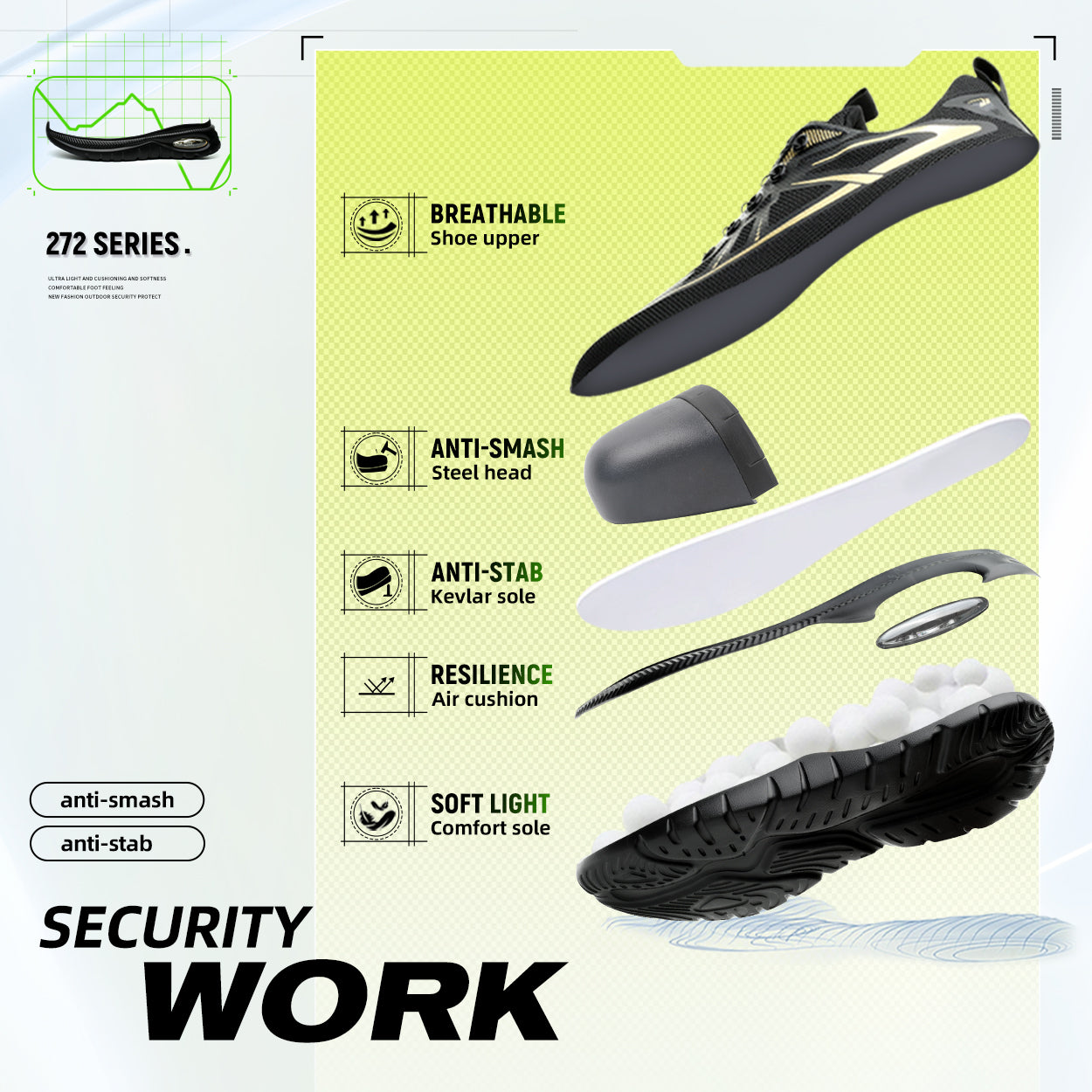 Wildking Men's Breathable Safety Shoes with Dial System – Slip-On Lightweight Work Shoes R054