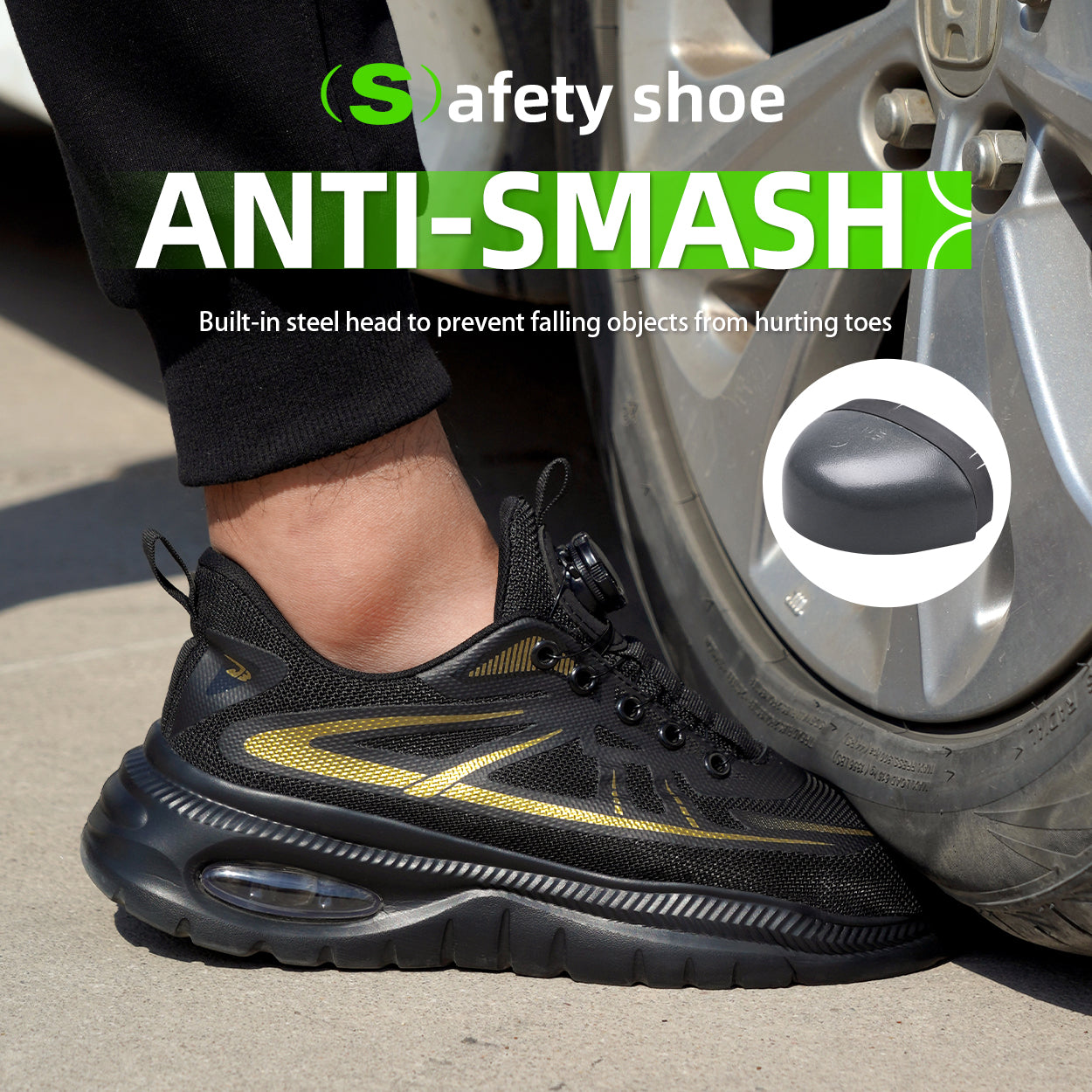 Wildking Men's Breathable Safety Shoes with Dial System – Slip-On Lightweight Work Shoes R054