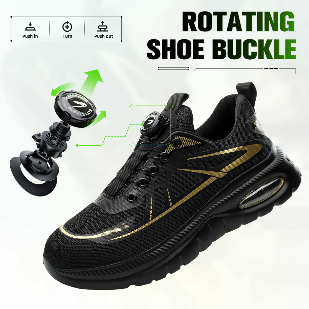 Wildking Men's Breathable Safety Shoes with Dial System – Slip-On Lightweight Work Shoes R054