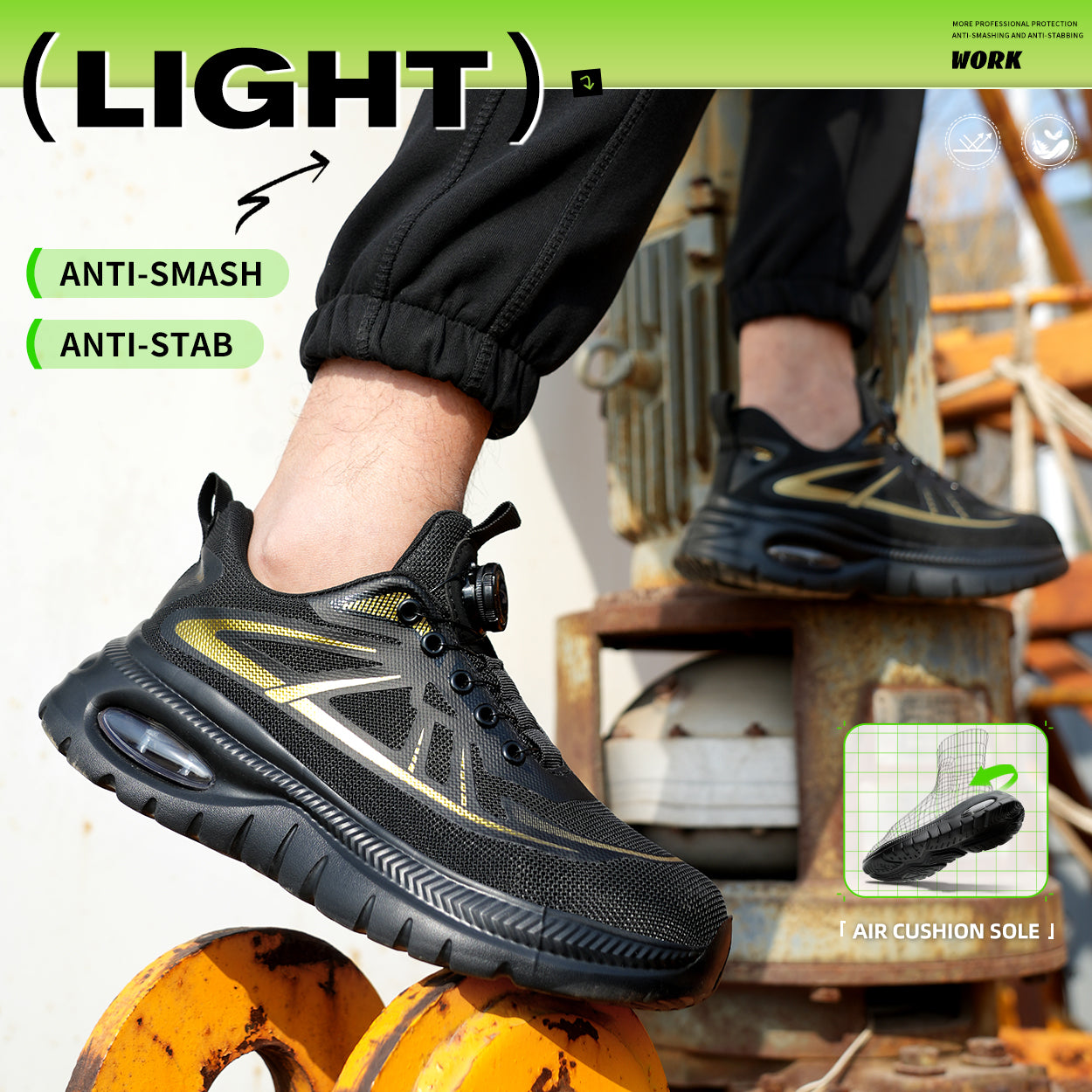 Wildking Men's Breathable Safety Shoes with Dial System – Slip-On Lightweight Work Shoes R054