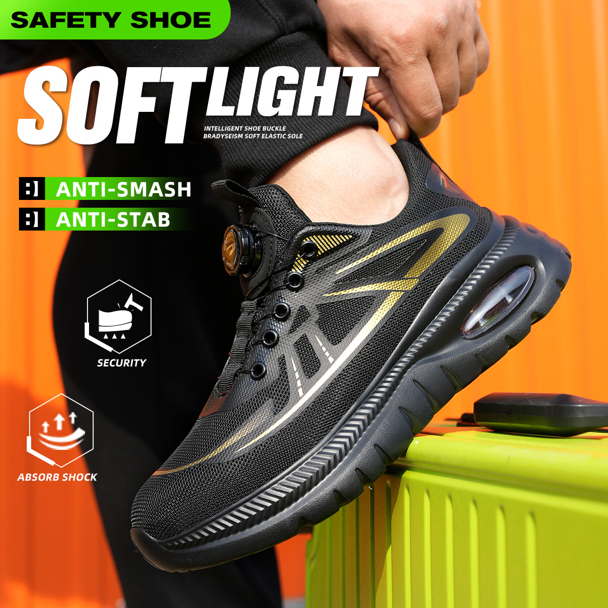 Wildking Men's Breathable Safety Shoes with Dial System – Slip-On Lightweight Work Shoes R054