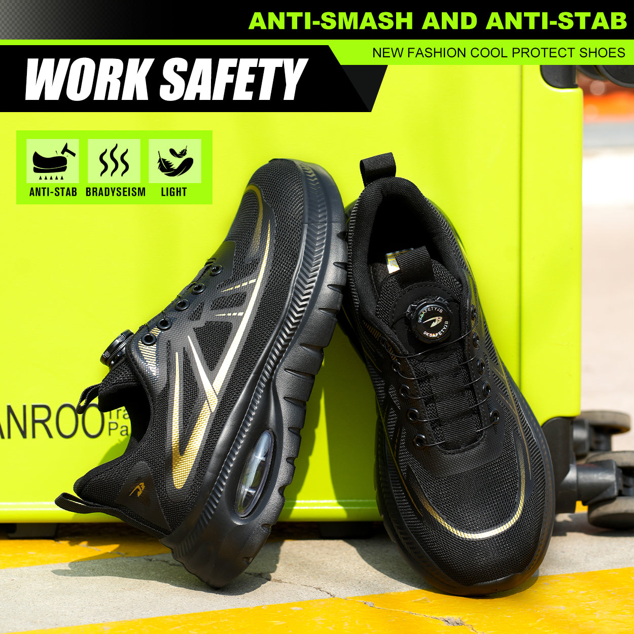 Wildking Men's Breathable Safety Shoes with Dial System – Slip-On Lightweight Work Shoes R054
