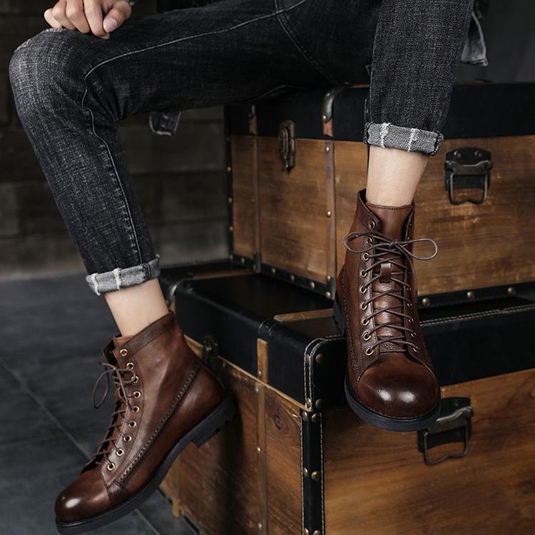 Wildking Men's British Retro Leather Lace-Up Ankle Boots 8805