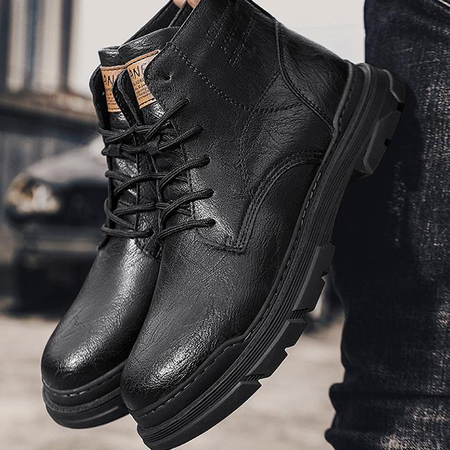 Wildking Men's British Retro Motorcycle Leather Work Boots