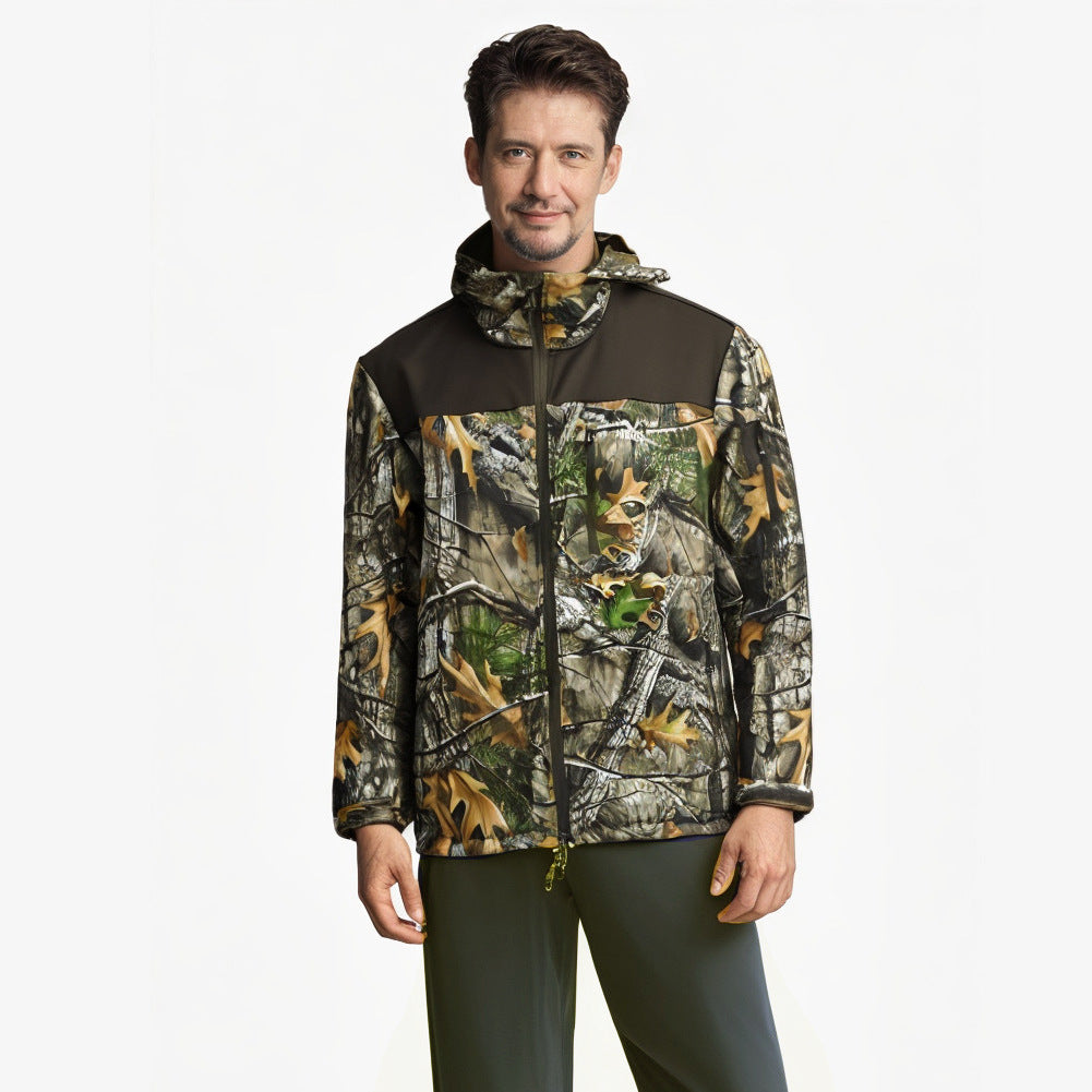 Wildking Men's Camouflage Loose Hooded Soft Shell Waterproof Jacket - Antistatic and Wear Resistant