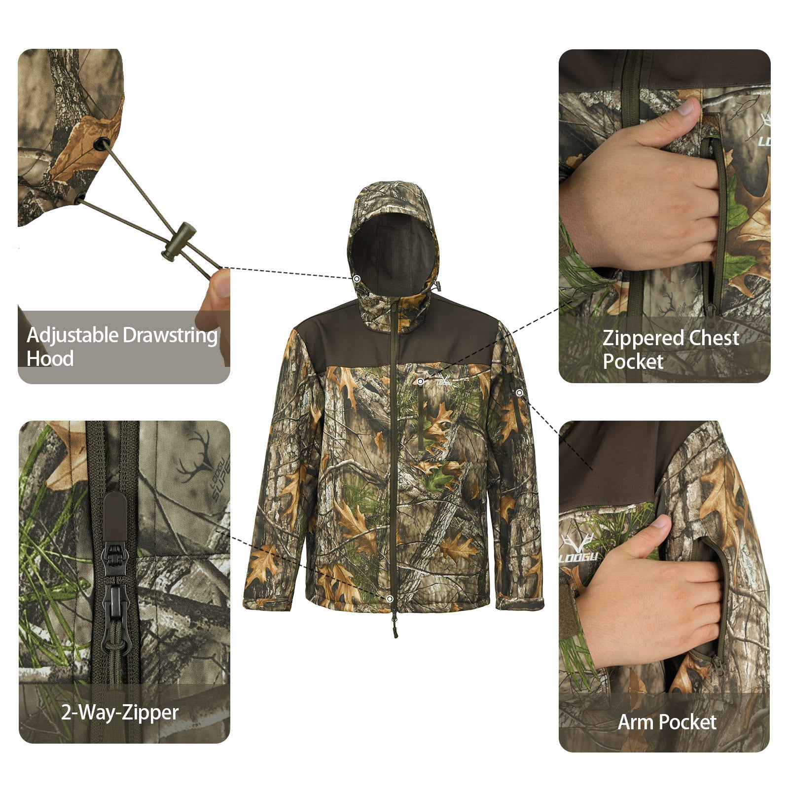 Wildking Men's Camouflage Loose Hooded Soft Shell Waterproof Jacket - Antistatic and Wear Resistant