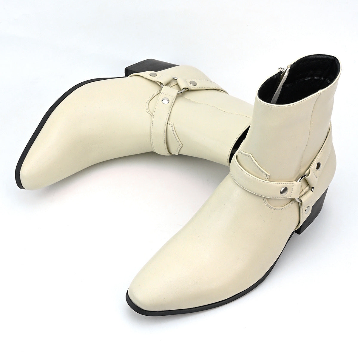 Wildking Men's Fashion Boots High Heel Chain Pointed Toe Chelsea Boots B7005