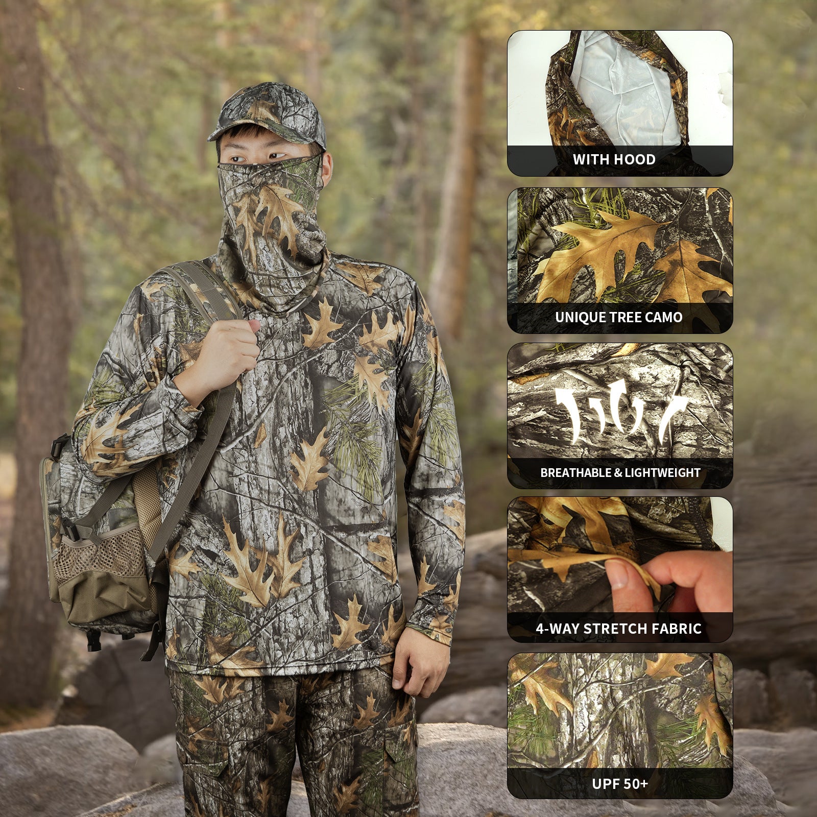Wildking Men's Ice Silk Sunscreen Breathable Bionic Camouflage Photography Hunting Top