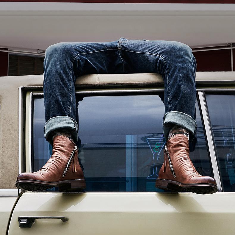 Wildking Men's Leather Side Zipper Ankle Dress Boots 4996