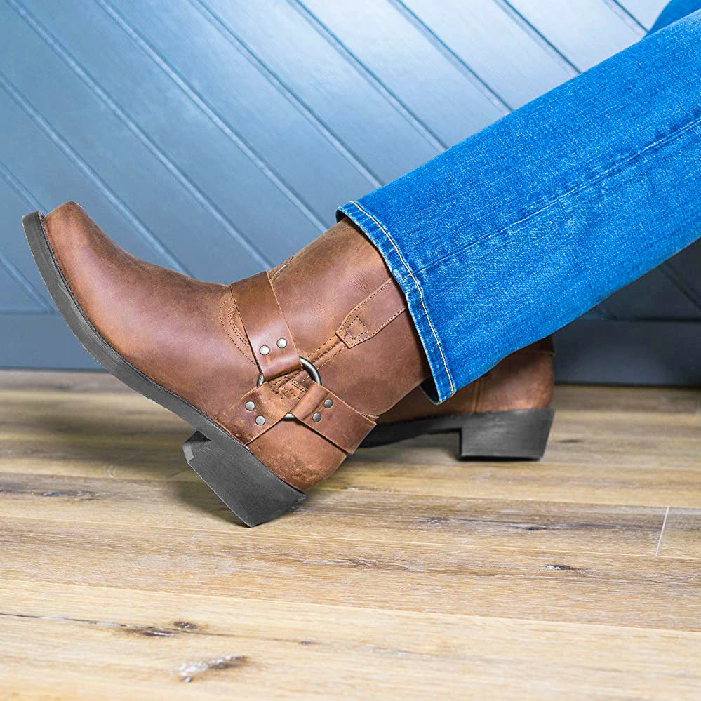 Wildking Men's Leather Square Toe with Side Zipper Vintage Cowboy Boots 1034