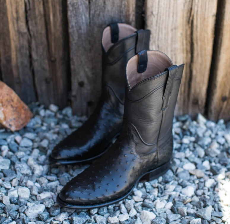 Wildking Men's High-Top Pointed Toe Ostrich Boots