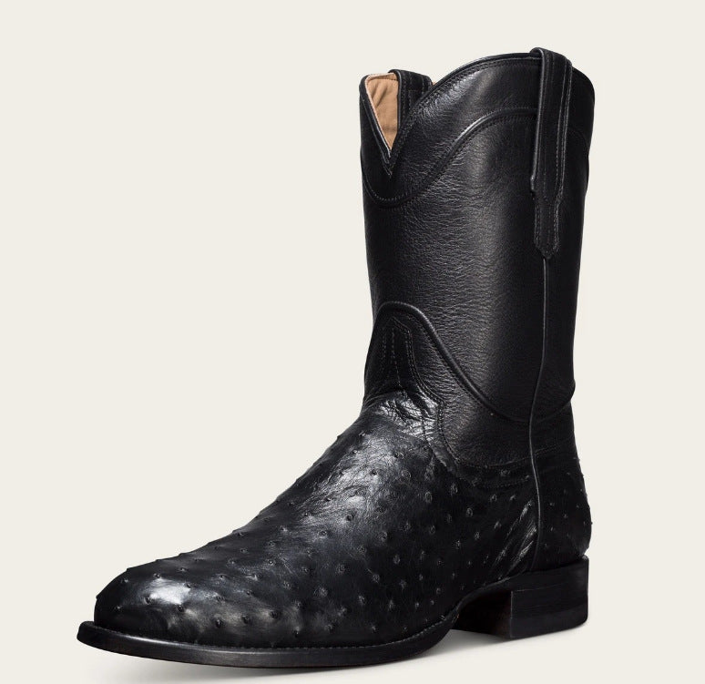 Wildking Men's High-Top Pointed Toe Ostrich Boots