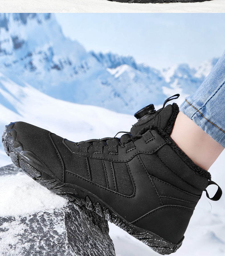 Wildking Men’s Mid-Top Thickened Fleece Barefoot Snow Boots with One-Touch Dial C4222