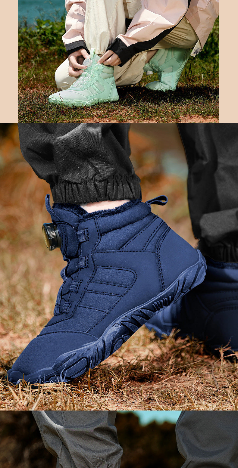 Wildking Men’s Mid-Top Thickened Fleece Barefoot Snow Boots with One-Touch Dial C4222