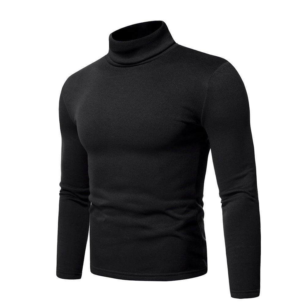 Wildking Men's Solid Color Casual Turtleneck Design Long-Sleeved T-Shirt