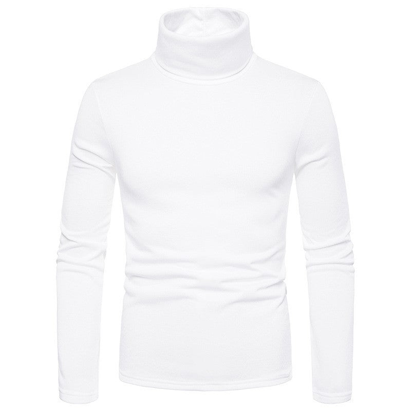 Wildking Men's Solid Color Casual Turtleneck Design Long-Sleeved T-Shirt
