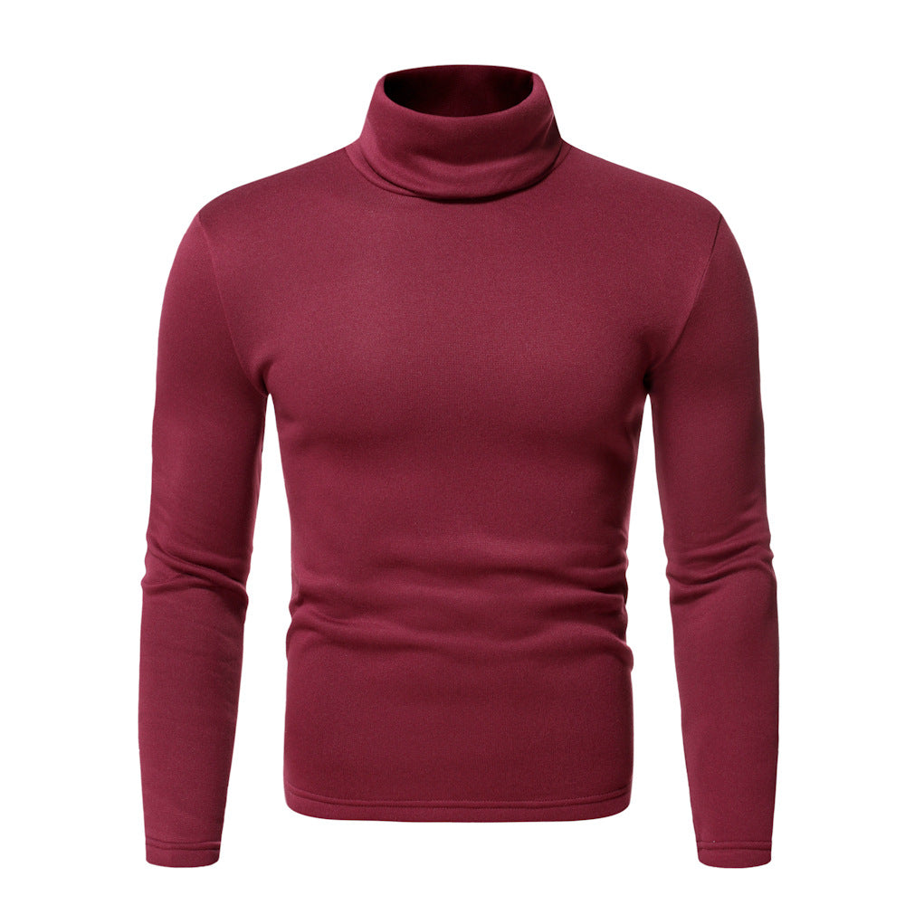Wildking Men's Solid Color Casual Turtleneck Design Long-Sleeved T-Shirt