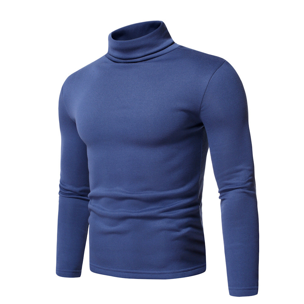 Wildking Men's Solid Color Casual Turtleneck Design Long-Sleeved T-Shirt