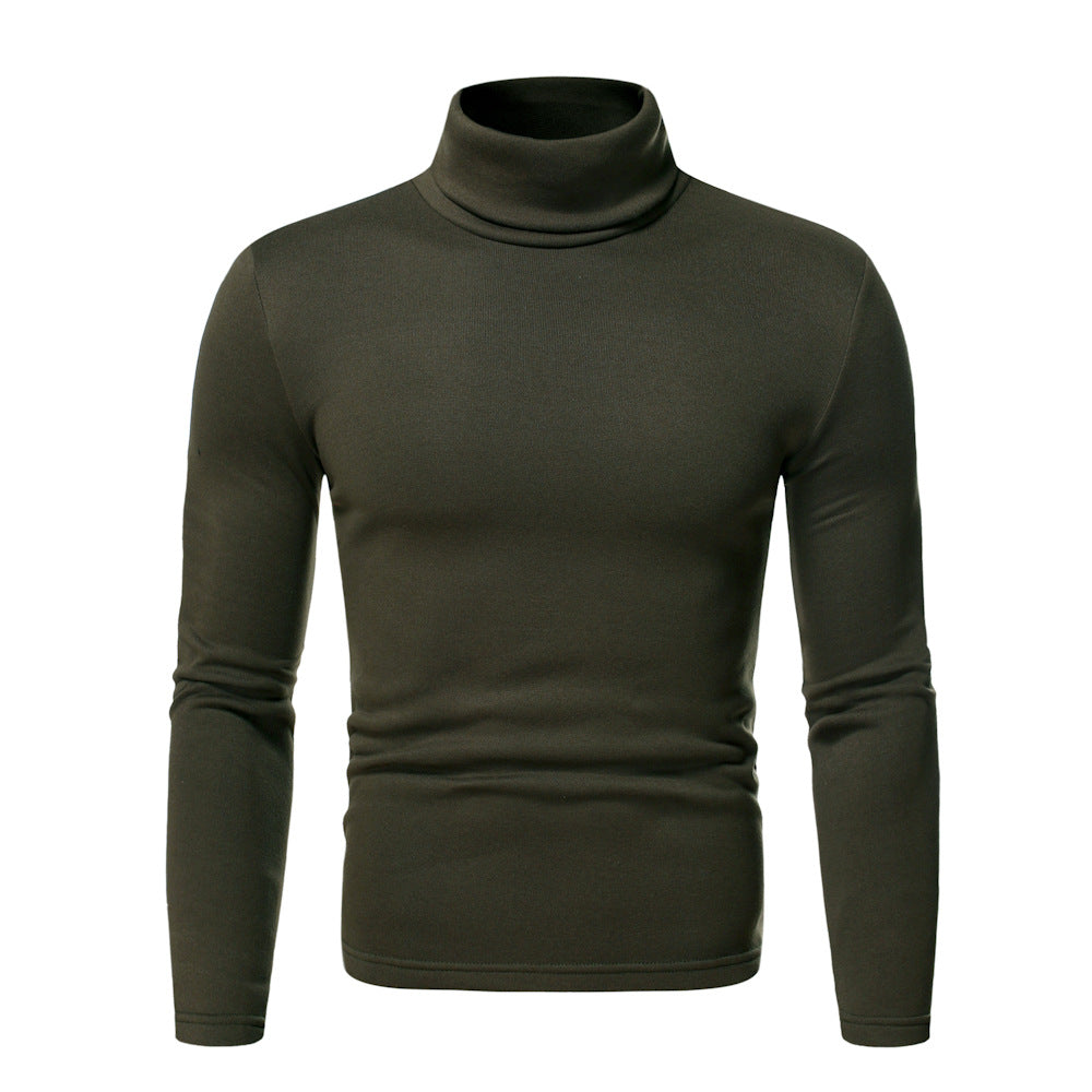 Wildking Men's Solid Color Casual Turtleneck Design Long-Sleeved T-Shirt