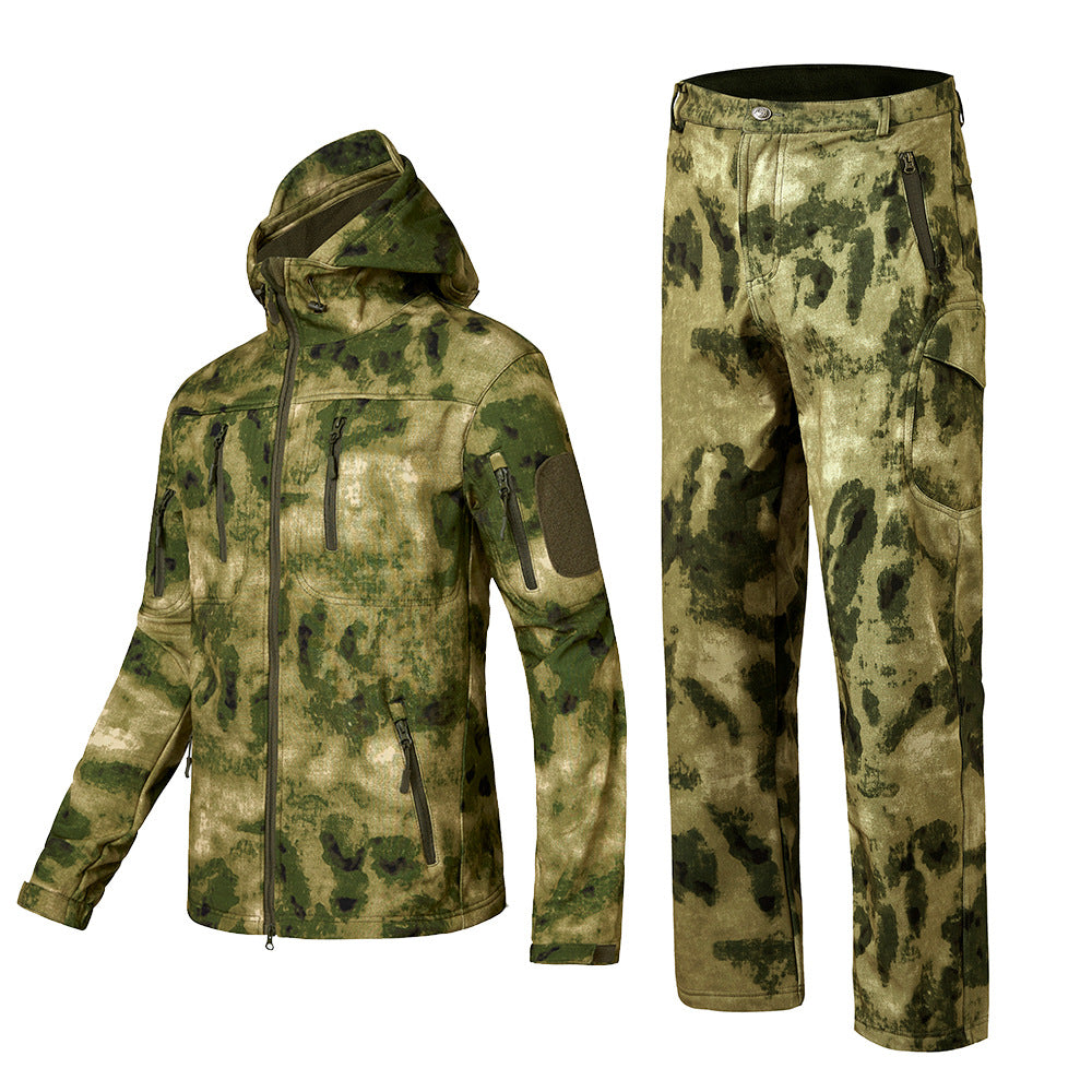 Wildking Men's Thickened Camouflage Soft Shell Jacket and Pants Suit T003