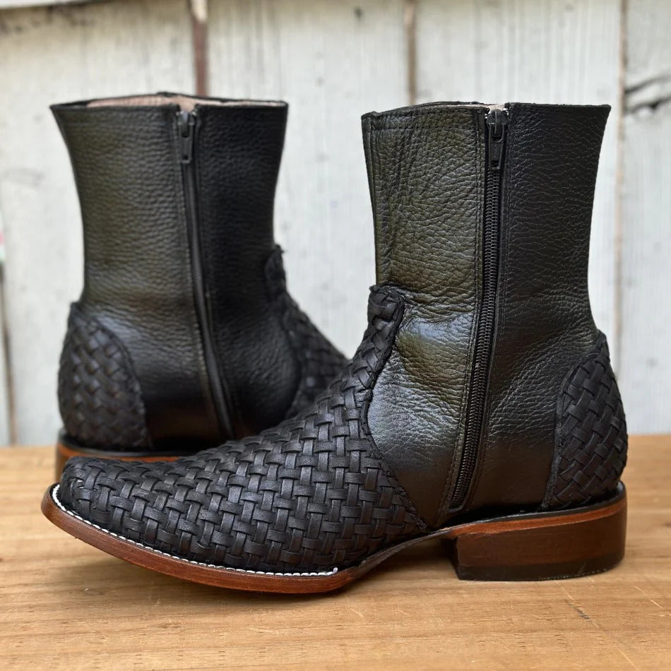 Wildking Men's Vintage Braided Square Toe Western Cowboy Boots B5004