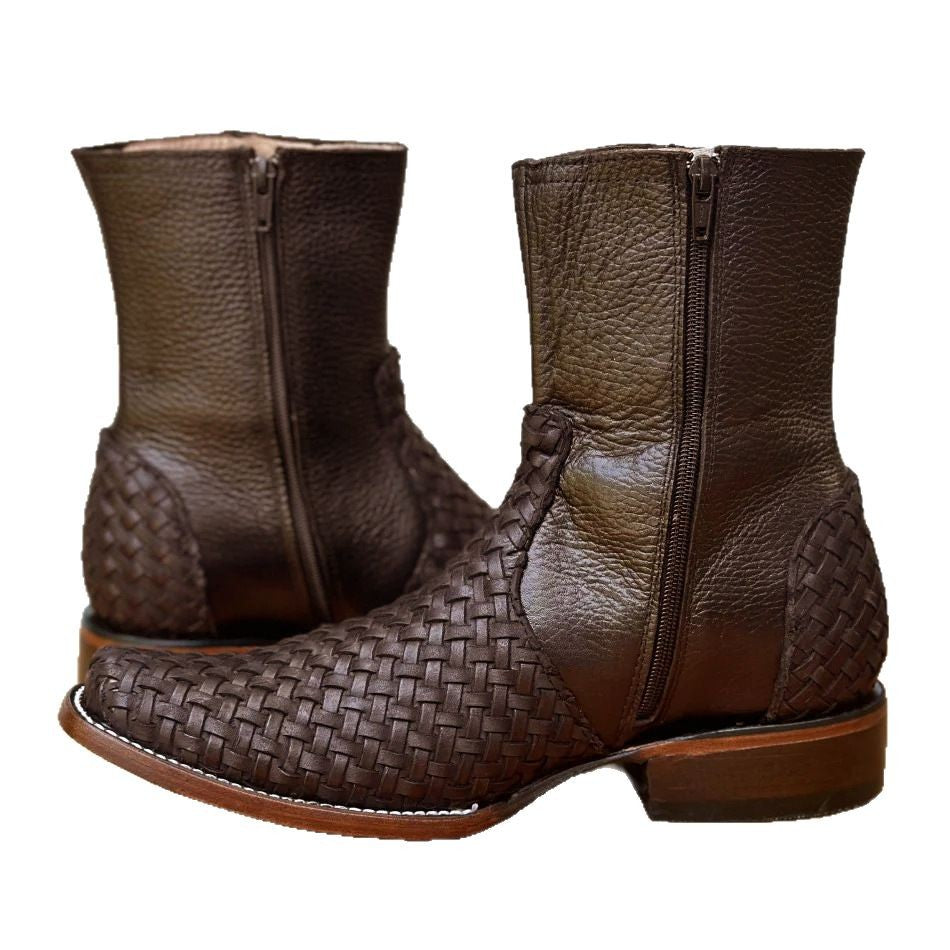 Wildking Men's Vintage Braided Square Toe Western Cowboy Boots B5004