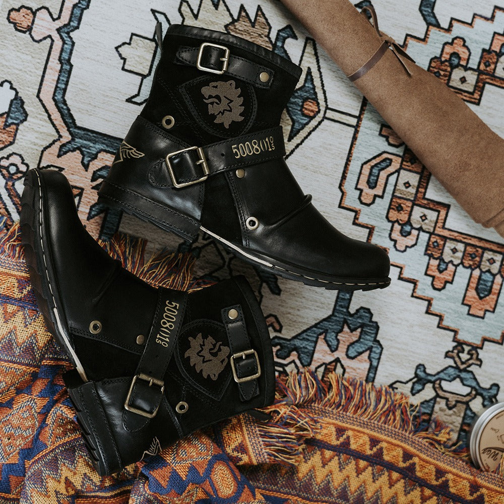 Wildking Men's Vintage Metal Buckle Round Toe Work Ankle Cowboy Boots 5008