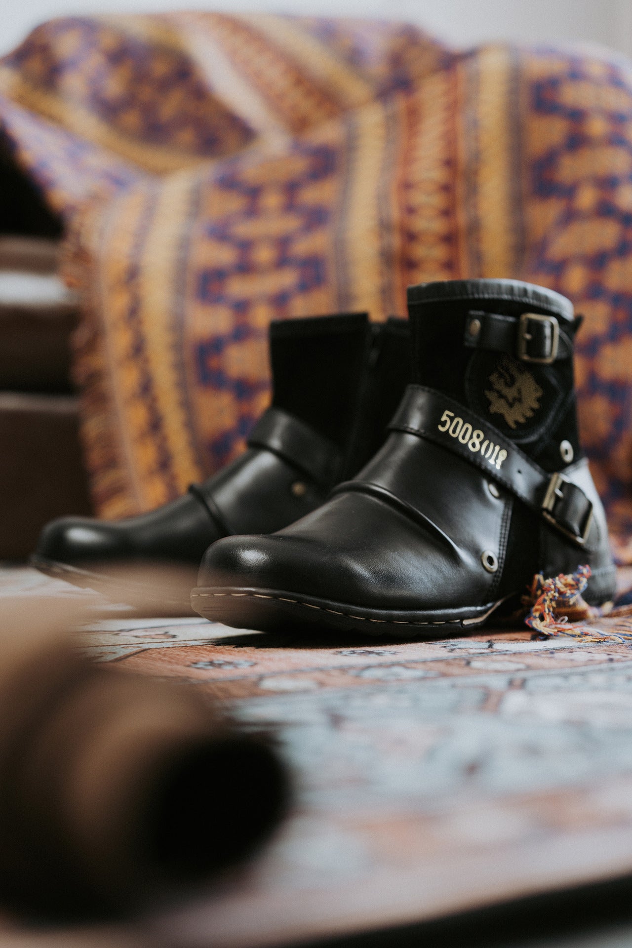 Wildking Men's Vintage Metal Buckle Round Toe Work Ankle Cowboy Boots 5008