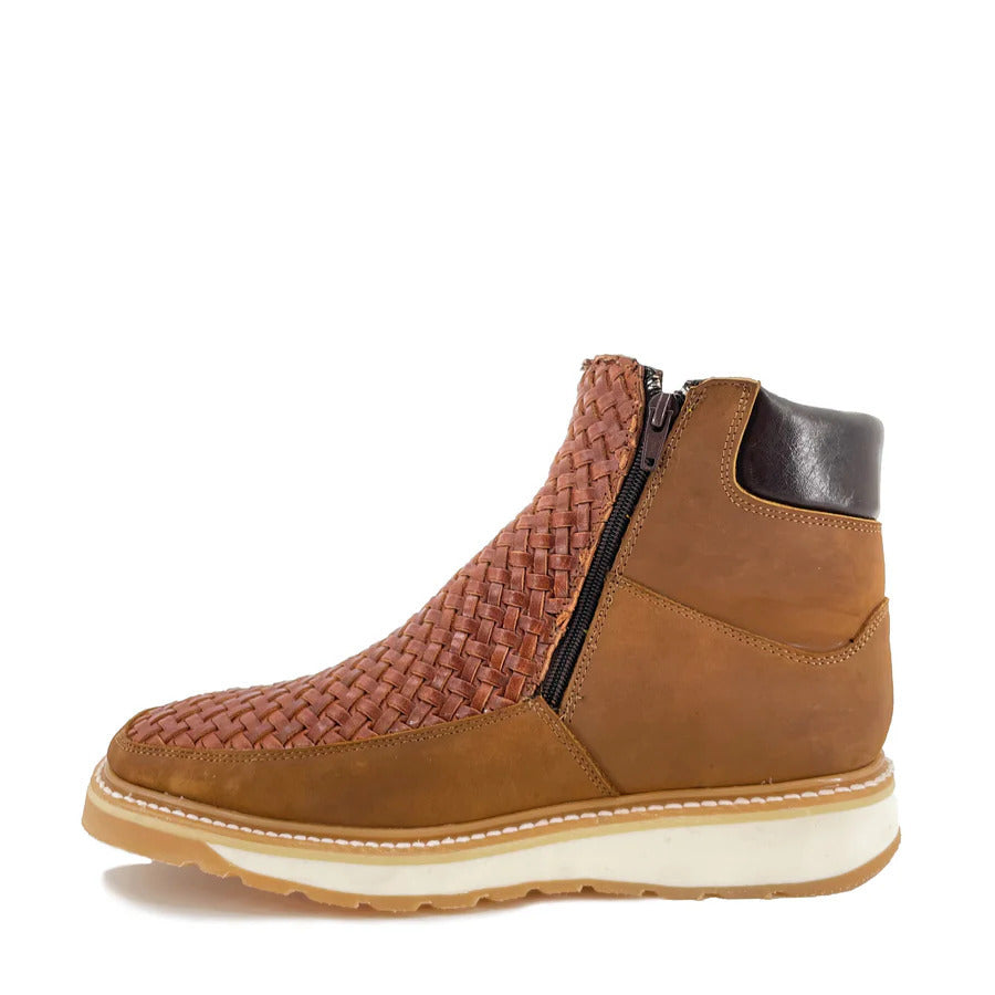 Wildking Men's Vintage Square Toe Side Zipper Braided Ankle Boots B4023