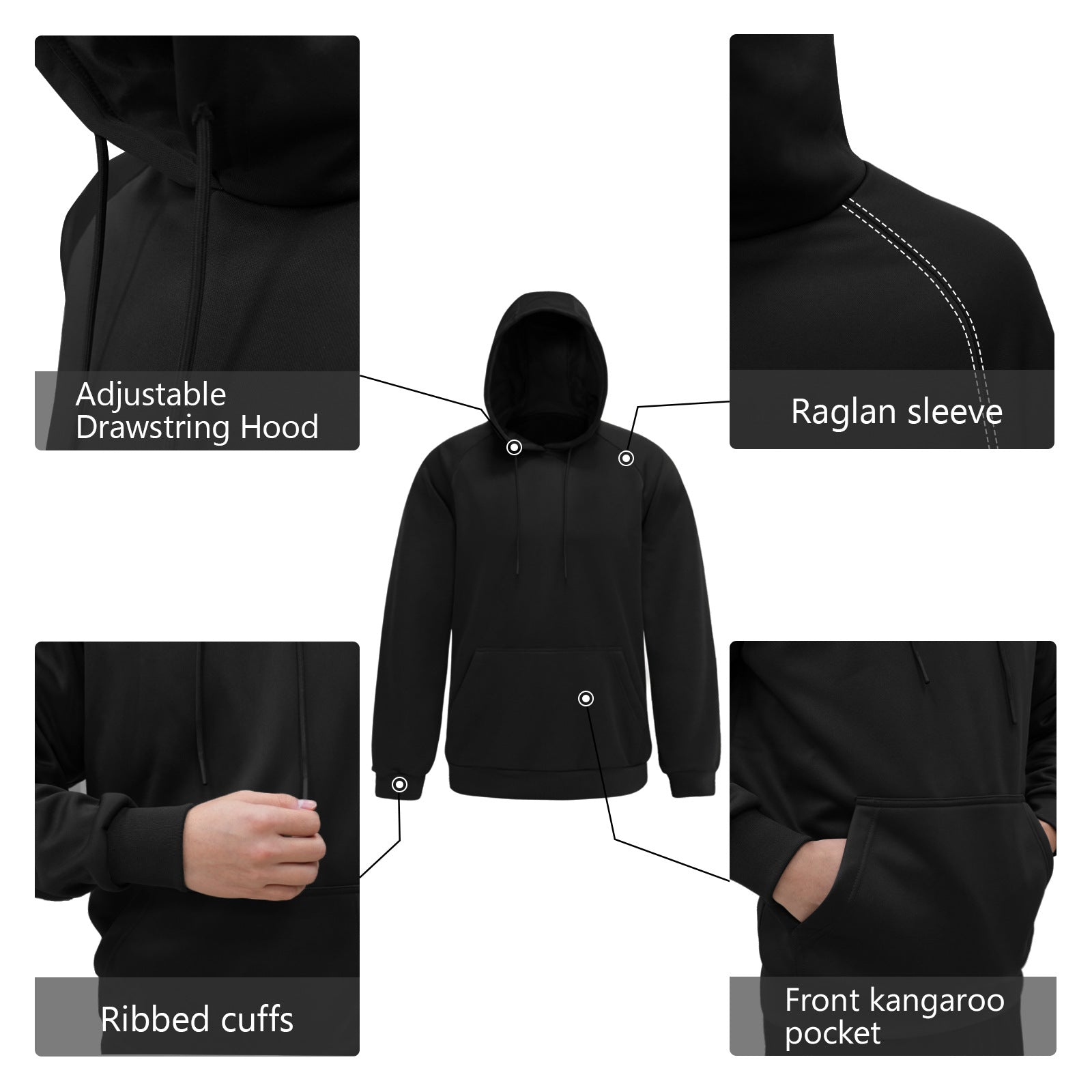 Wildking Men's Warm Solid Color Velvet Thickened Hooded Fleece Sweatshirt