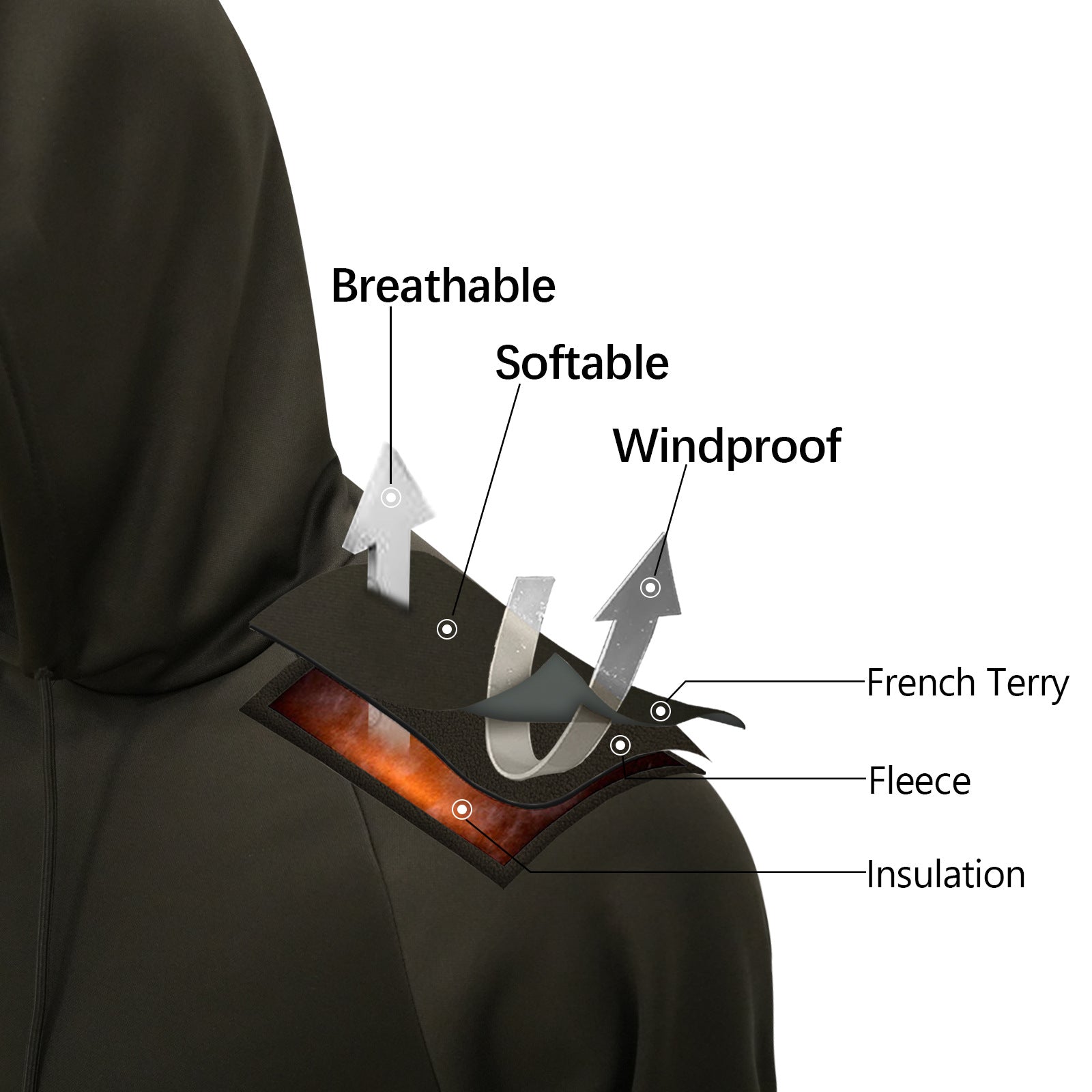 Wildking Men's Warm Solid Color Velvet Thickened Hooded Fleece Sweatshirt