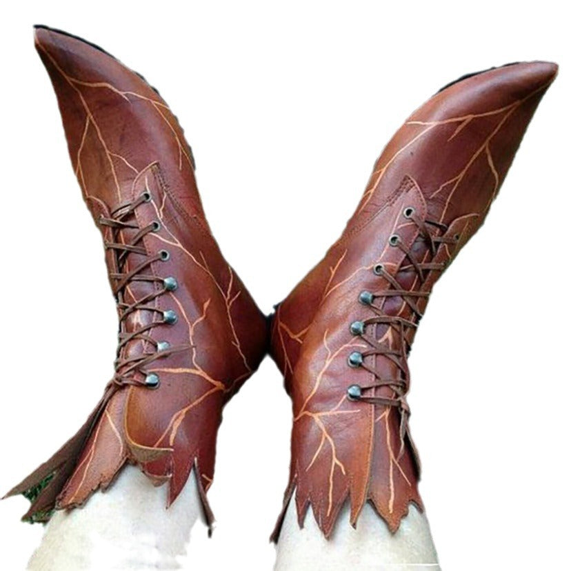Wildking New Retro Gothic Wedding Elf Boots – Tree Spirit Leaf Boots B1004