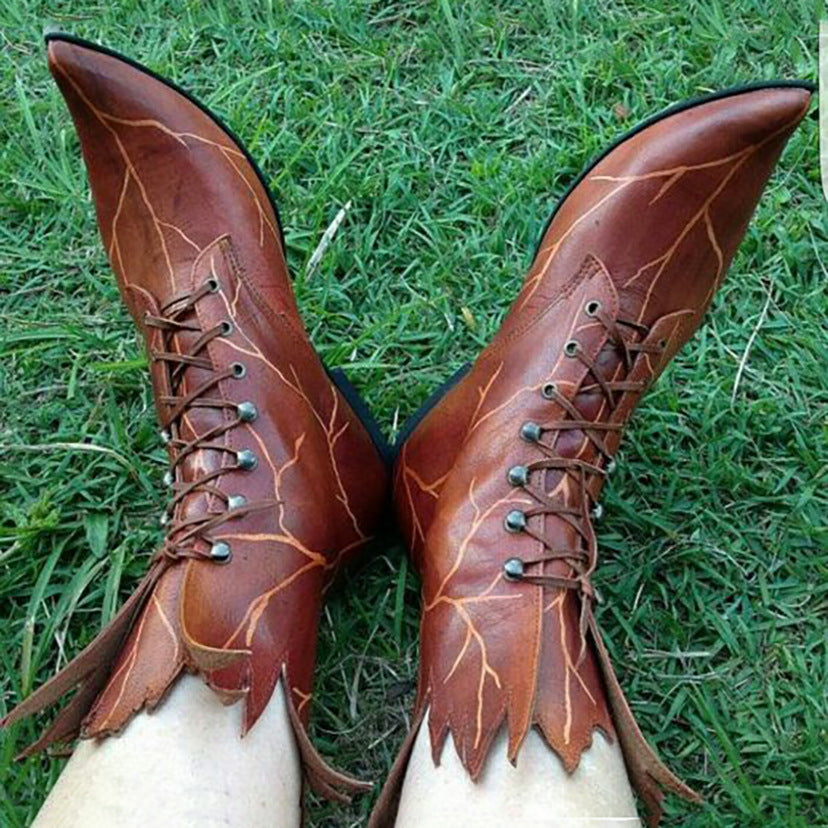 Wildking New Retro Gothic Wedding Elf Boots – Tree Spirit Leaf Boots B1004