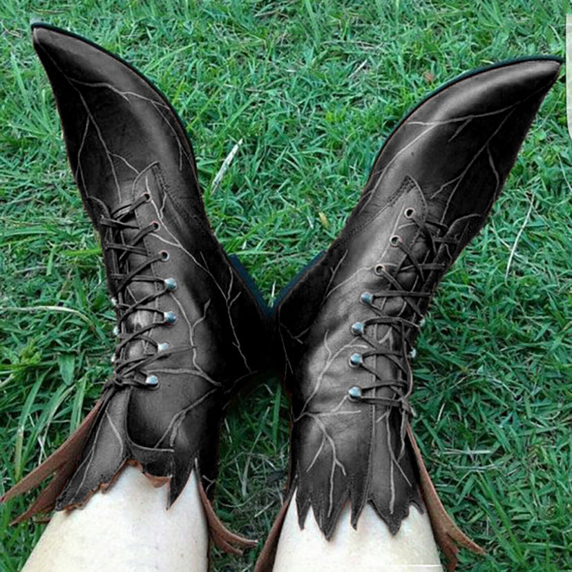Wildking New Retro Gothic Wedding Elf Boots – Tree Spirit Leaf Boots B1004