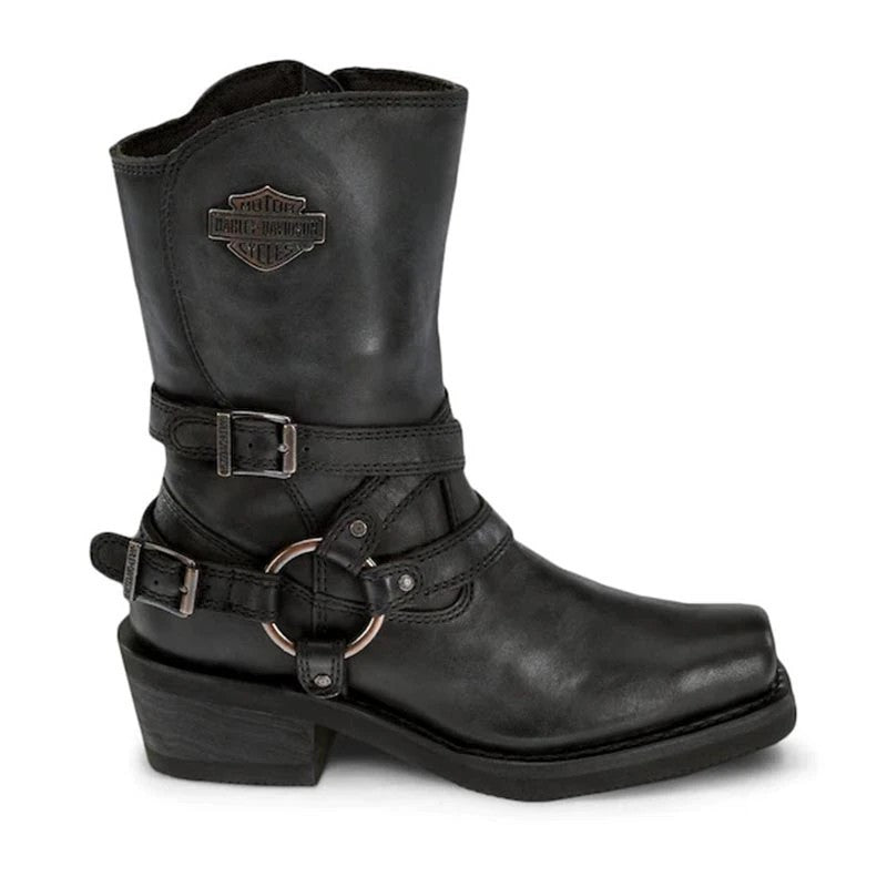 Wildking Retro Square Toe Martin Boots with Belt Buckle-Black