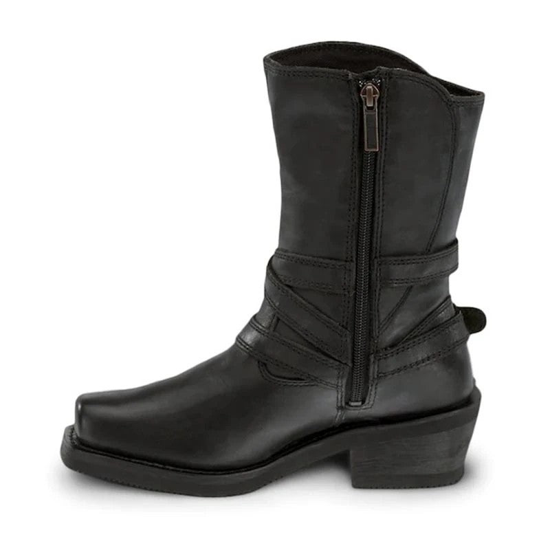 Wildking Retro Square Toe Martin Boots with Belt Buckle-Black