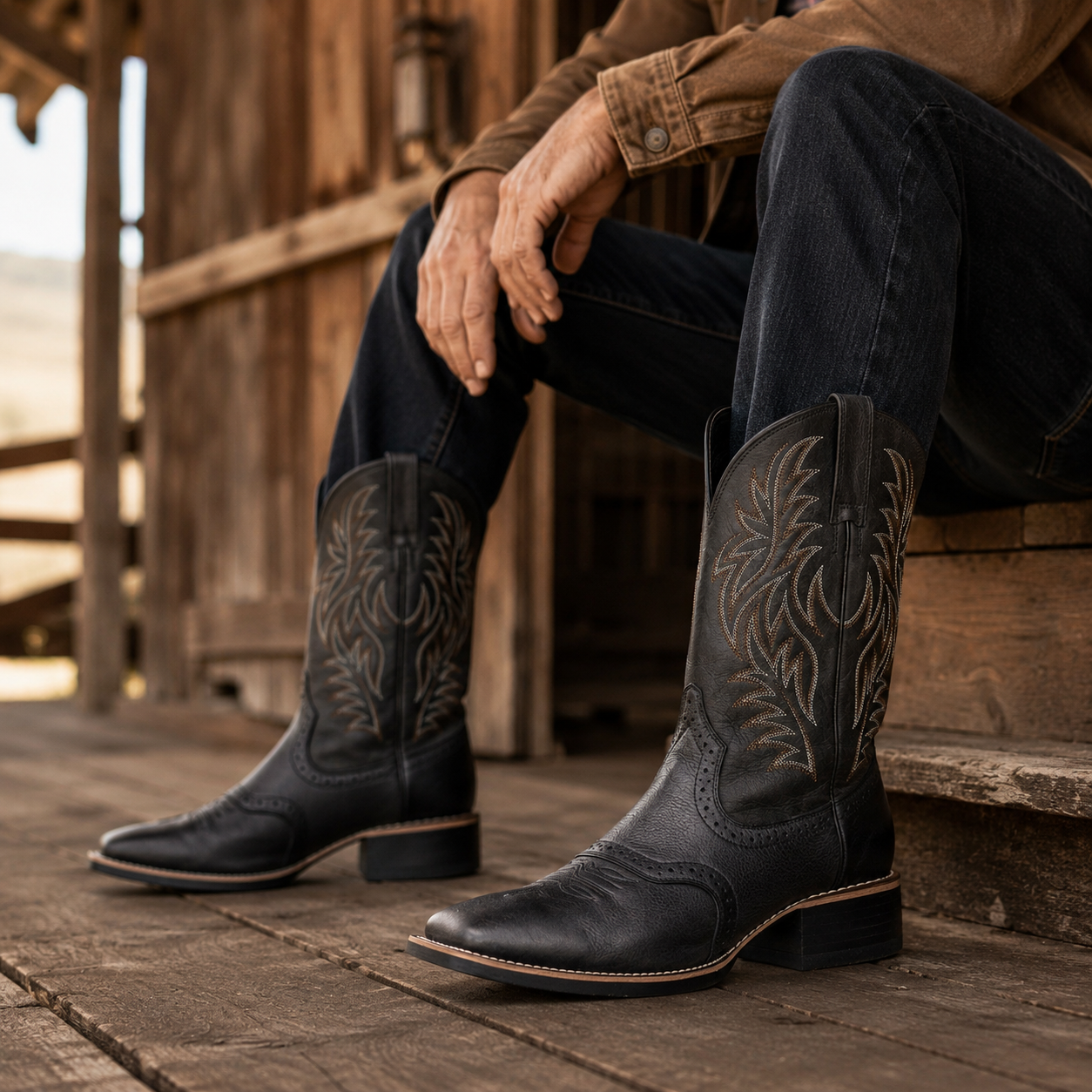 Wildking Men's High-top Embroidered Retro Wide-Head Western Cowboy Boots 8701