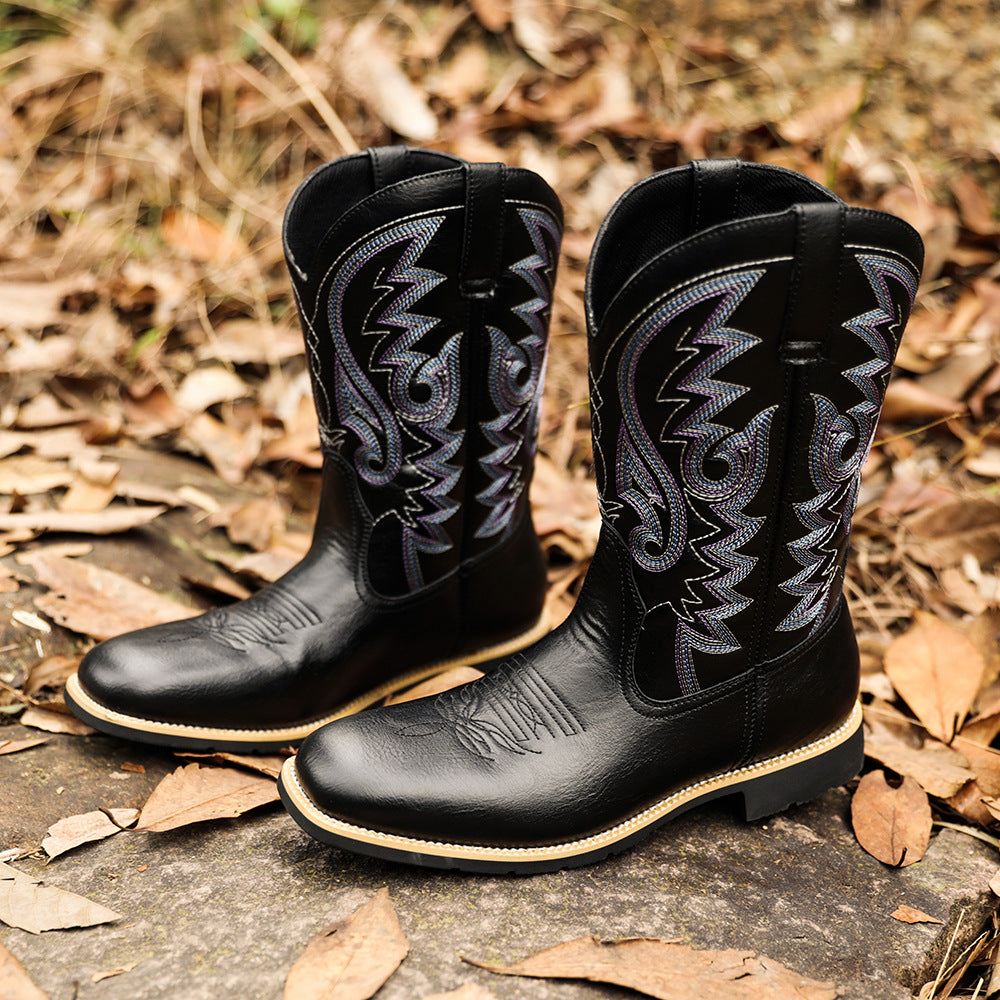 Wildking High-top Embroidered Retro Wide-Head Western Cowboy Boots 8802