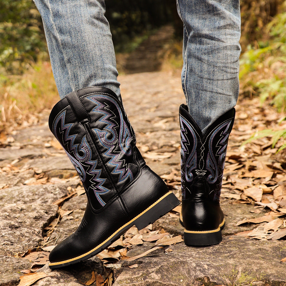 Wildking High-top Embroidered Retro Wide-Head Western Cowboy Boots 8802