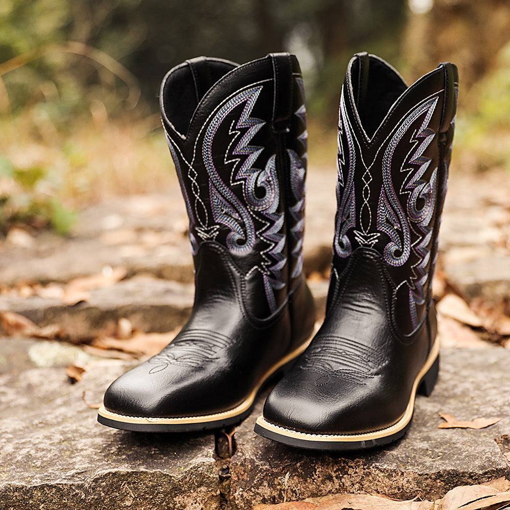 Wildking High-top Embroidered Retro Wide-Head Western Cowboy Boots 8802