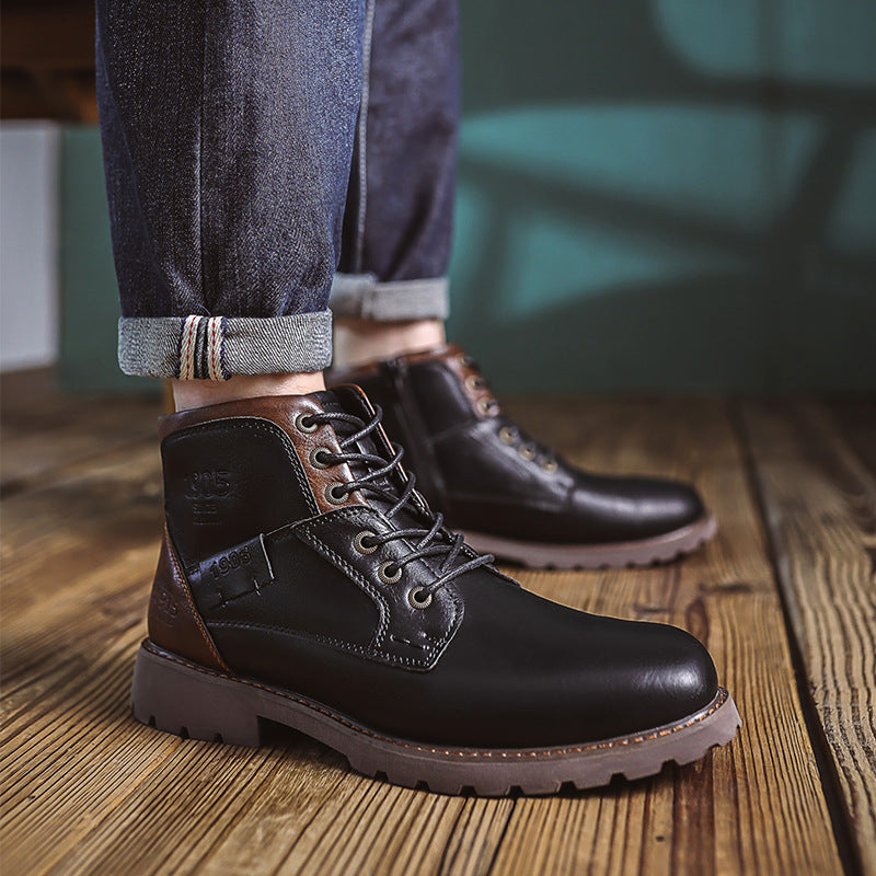 Wildking Men s Casual Pointed Toe Leather Lace Up Ankle Work Boots 399 WildKing